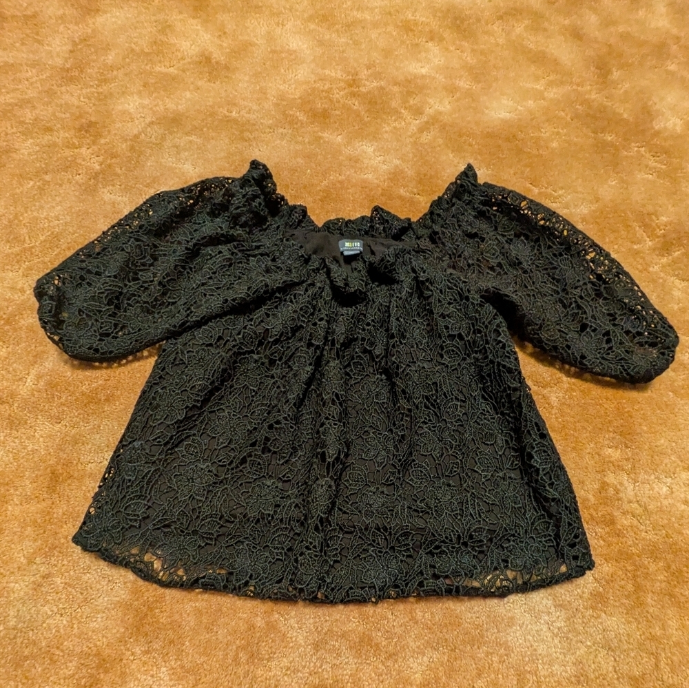 Maeve Black Lace Anthropologie Blouse With Stretch Shoulders Size S